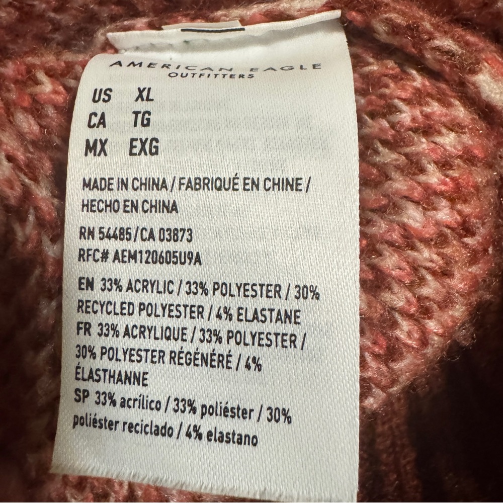 American Eagle Fair Isle Cropped Sweater XL Nordic Mock Neck Knit - Picture 10 of 13